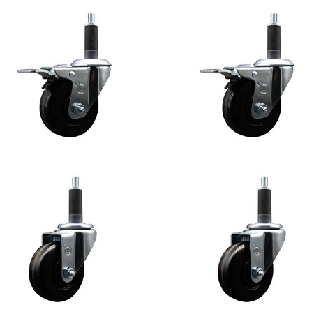 Service Caster 3.5'' SS Phenolic Swivel 1'' Expand Stem Caster Set 2 Total Lock Brakes, 4PK SCC-SSEXTTL20S3514-PHS-2-S-2-1